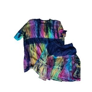 Boom Vintage Women's Mini Skirt & Shirt Two Piece Set Tie Dye One Size LARGE